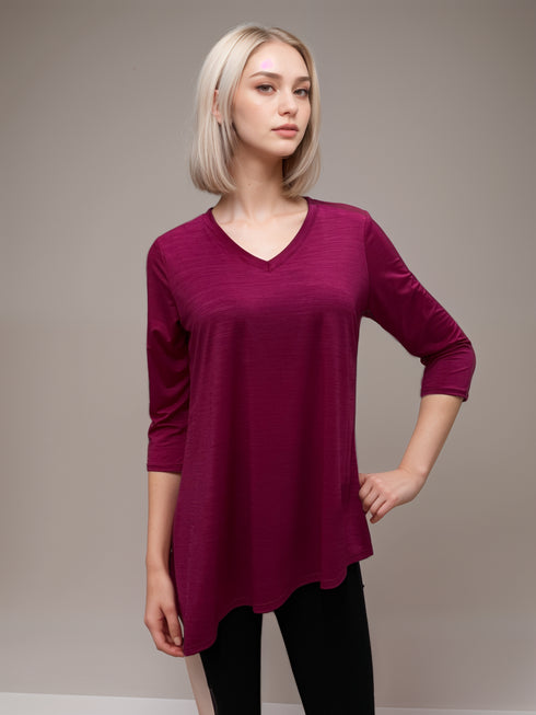 V - Neck Asymmetrical 3/4 Sleeve Tunic Top- T564