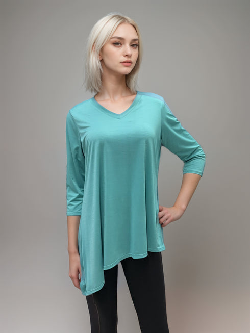 V - Neck Asymmetrical 3/4 Sleeve Tunic Top- T564