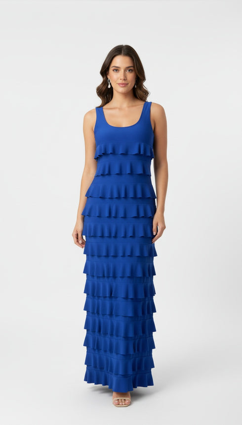 Long Ruffle Maxi Solid color Dress Sleeveless -D211