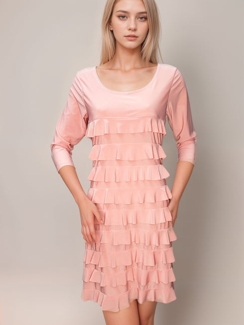 Women's Ruffle Dress 3/4 Sleeve - D049