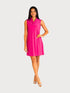 V NECK RUFFLED COLLER SLEEVE LESS DRESS - D096