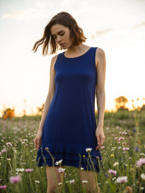 RUFFLE BOTTOM DRESS WITH SIDE SEAM POCKETS - D099