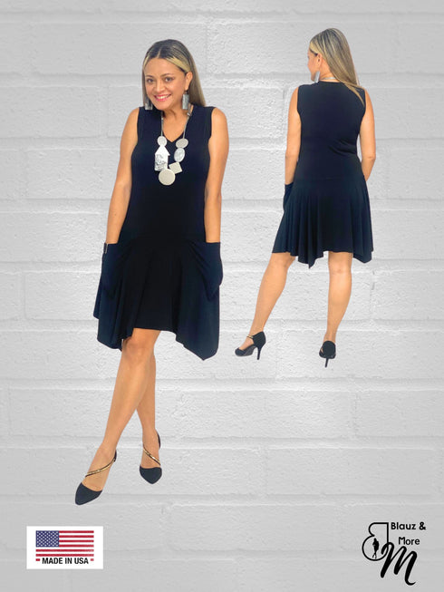 Sleeveless V Neck Midi Dress with Pockets - D104/D2104