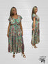 Short Sleeve Round Neck Smocked Waist Tiered Floral Flowy Maxi Dress - D10415
