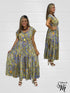 Short Sleeve Round Neck Smocked Waist Tiered Floral Flowy Maxi Dress - D10415