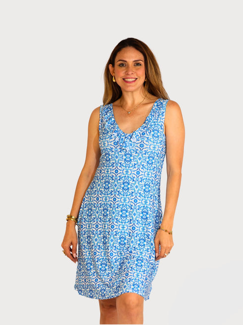 Ruffle Neck Skater Style tank dress with square back and Pocket-D2006