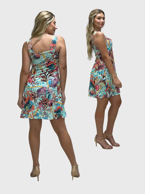 Ruffle Neck Skater Style tank dress with square back and Pocket - D2006