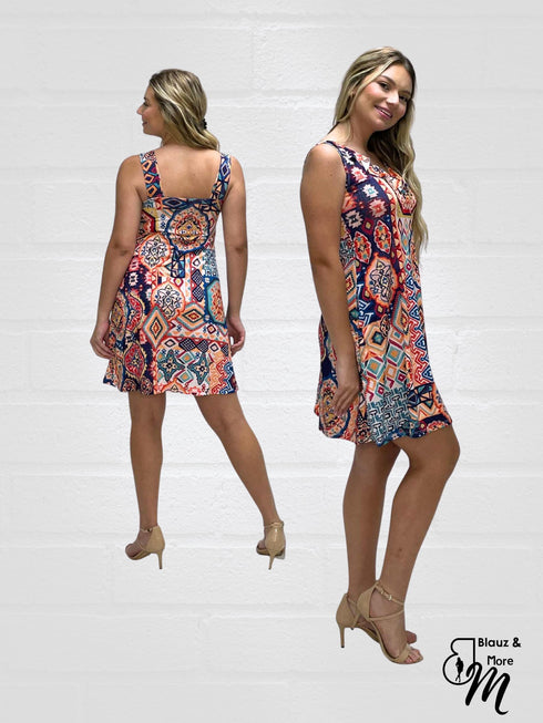 Ruffle Neck Skater Style tank dress with square back and Pocket-D2006