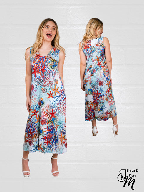 Women Maxi Sun Dresses V-neck sleeveless long Maxi Dress with Pocket - D2059