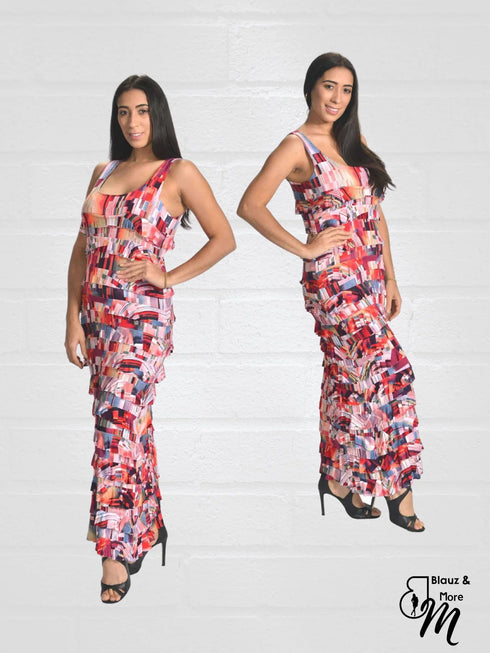 Ruffle Maxi PRINTED Dress Sleeveless - D211