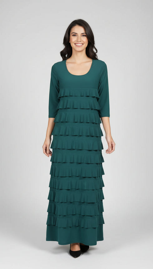 Ruffle Maxi Dress with 3/4 Sleeves - D213