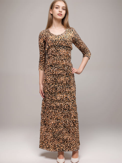 Ruffle Maxi Dress with 3/4 Sleeves - D2213