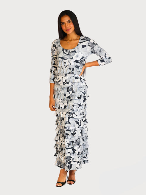 Ruffle Maxi Dress with 3/4 Sleeves - D2213