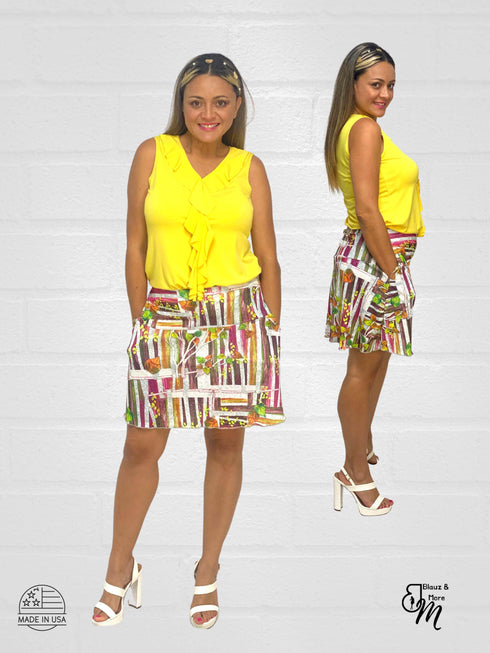 2 tier Skort with side seam pockets and elasticized waist line - SH011