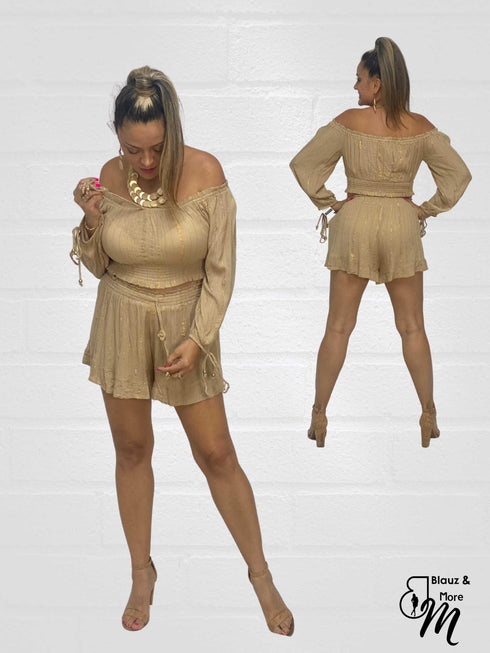 2 Piece Set - Off Shoulder Top and Short for Women - S10342