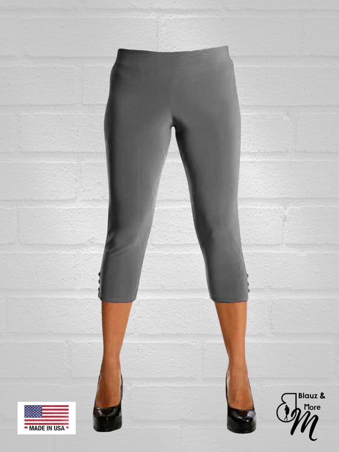 Capri Length soft women's Legging. Three button trim at the leg opening emcees the look - P001