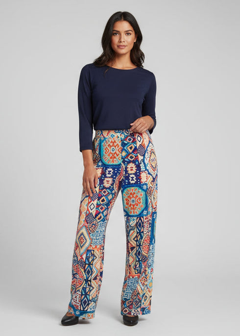 Mid Rise Straight Leg Pull-on Printed Palazzo - P2016