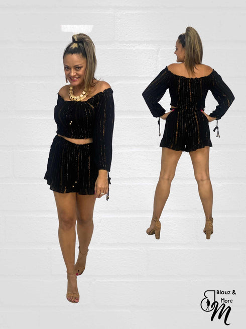 2 Piece Set - Off Shoulder Top and Short for Women - S10342