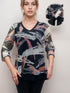V NECK MULTI MEDIA WITH MESH LAYERED 3/4 SLEEVS TOP - T2103
