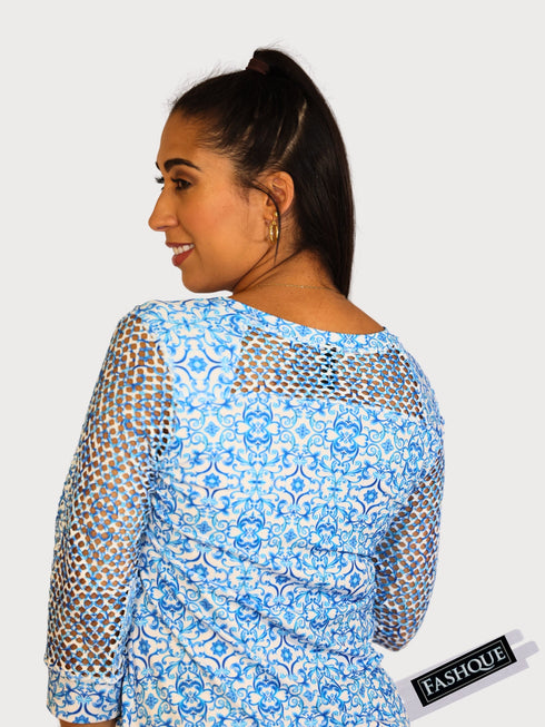 Top with Fish Net Insert Neckline & Sleeves - T2304