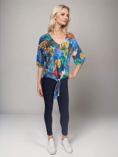 V-NECK TIE FRONT SHORT SLEEVE TOP - T2541