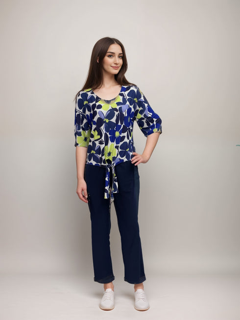 V-NECK TIE FRONT SHORT SLEEVE TOP - T2541