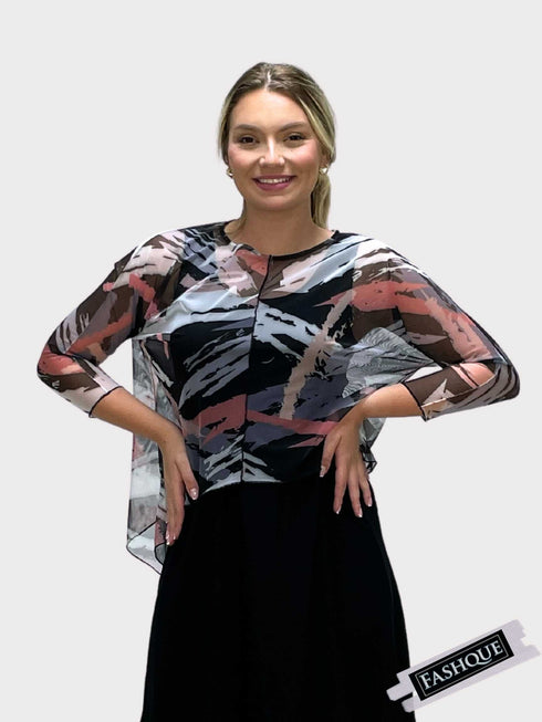 Asymmetrical Mesh See - Through Poncho Top - T2637