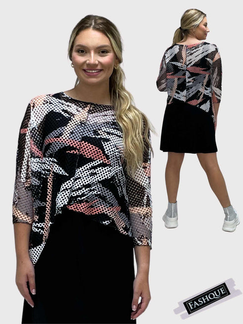 Asymmetrical Mesh See - Through Poncho Top - T2637