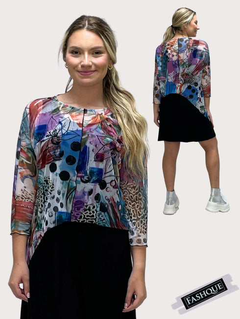 Asymmetrical Mesh See - Through Poncho Top - T2637