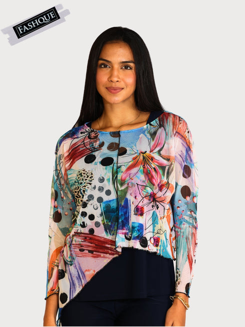 Asymmetrical Mesh See - Through Poncho Top - T2637