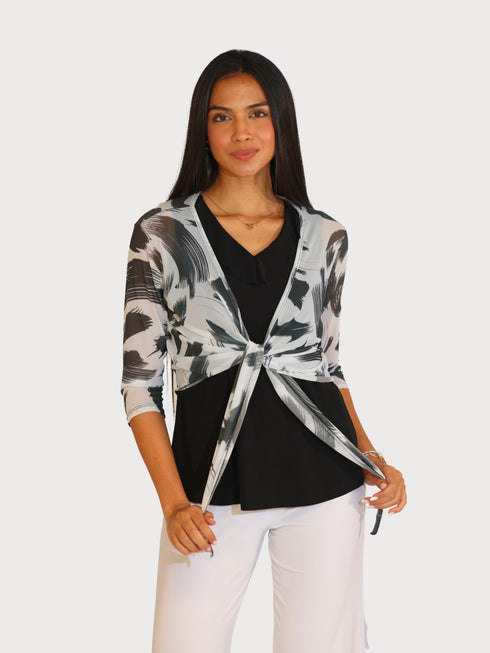 3/4 SLEEVES TIE FRONT BOLERO - T2652