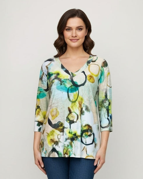 Elegant 3/4-Sleeve Shirt- V Neck - T2703
