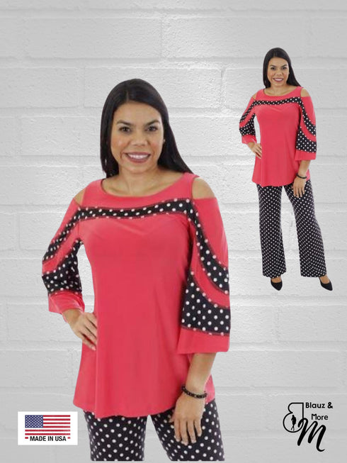 BLACK FRIDAY Cold Shoulder Color Block 3/4 Sleeves Top - T504