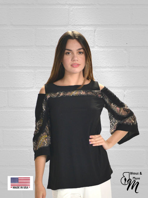 Cold Shoulder Color Block Top-T504