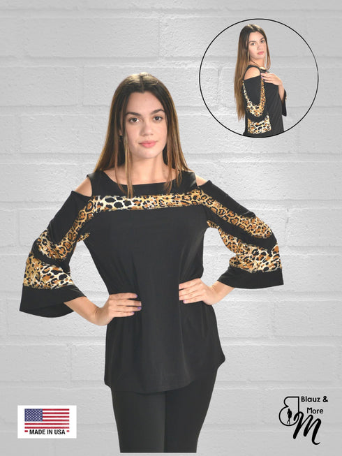 Cold Shoulder Color Block Top-T504