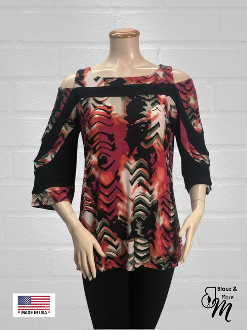 BLACK FRIDAY Cold Shoulder Color Block 3/4 Sleeves Top - T504