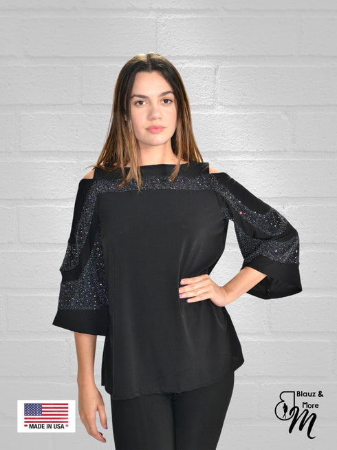 Cold Shoulder Color Block Top-T504