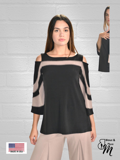 Cold Shoulder Color Block Top-T504