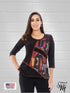 Color Block Plain and Print Combo Scoop Neck 3/4 Sleeve Tunic - T535