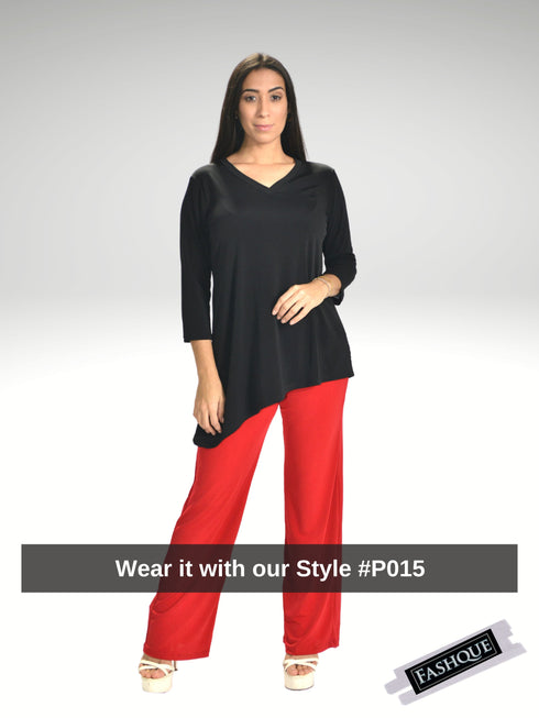 V - Neck Asymmetrical 3/4 Sleeve Tunic Top- T564