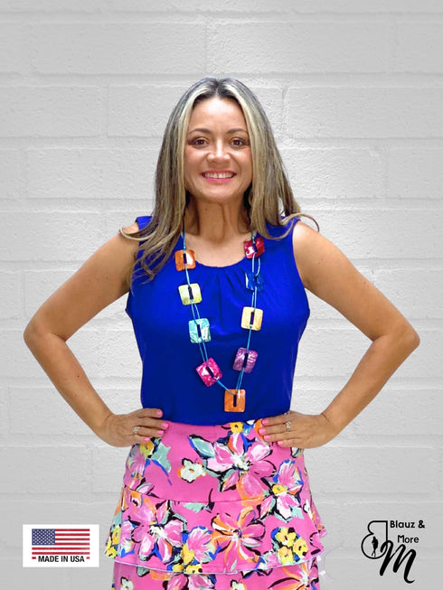 Elegant Pleated Scoop Neck Sleeveless Top - T624