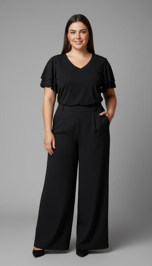 Royal - V Neck double bell Sleeve Top - T704