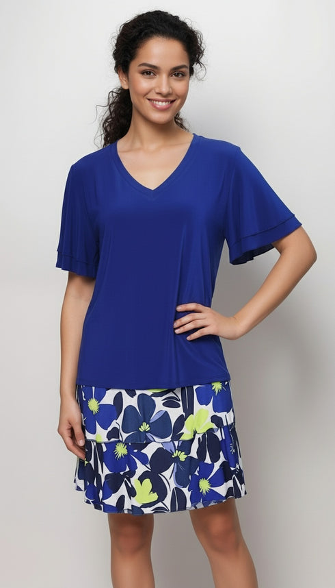 Royal - V Neck double bell Sleeve Top - T704