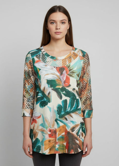 Top with Fish Net Insert Neckline & Sleeves - T2304