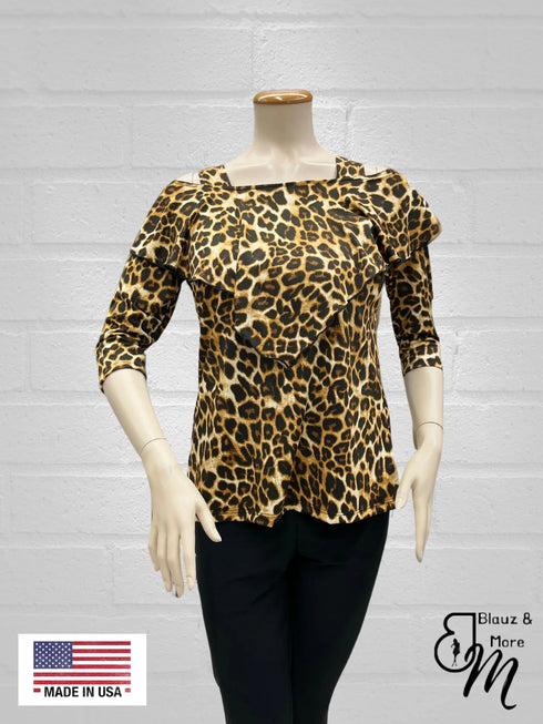 Ruffle Front Cold Shoulder Top - T362