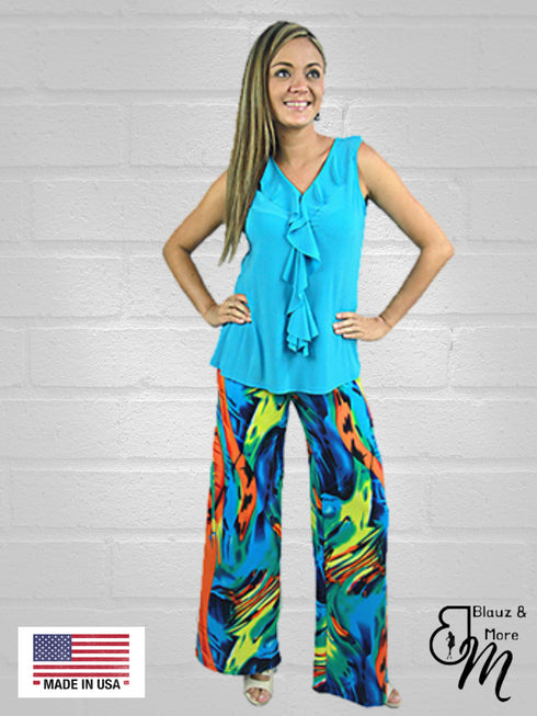 V neck Ruffle front sleeveless Top - T033