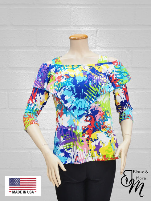 Ruffle Front Cold Shoulder Top - T362