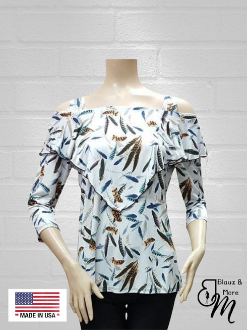 Ruffle Front Cold Shoulder Top - T362