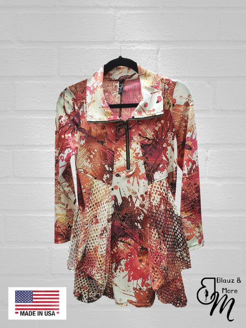 Tunic Long Sleeves Kangaroo Pocket Zipper Front Tunic/Dress