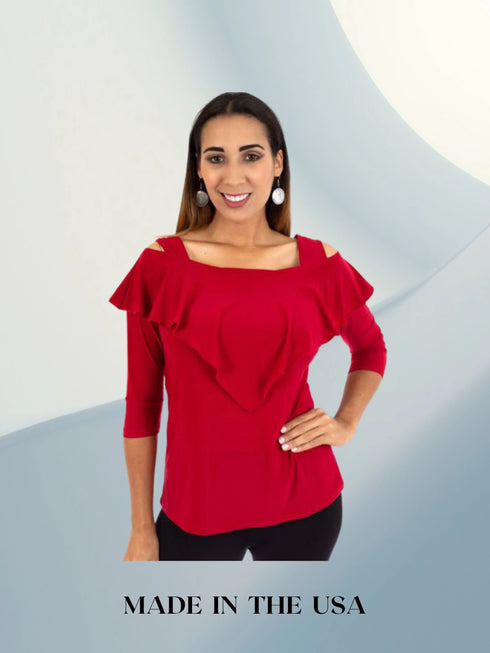 Ruffle Front Cold Shoulder Top - T362